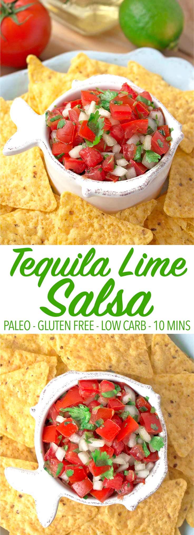 Easy to make and spiked with tequila! This delicious salsa is a fun spin on classic pico de gallo. It's paleo, low carb, keto, and gluten free!