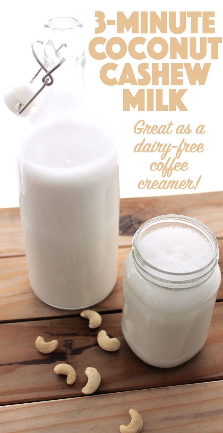 Creamy and delicious and just 3 minutes to make! This coconut cashew milk is dairy free, paleo, low carb, keto, and vegan! Great as a coffee creamer!
