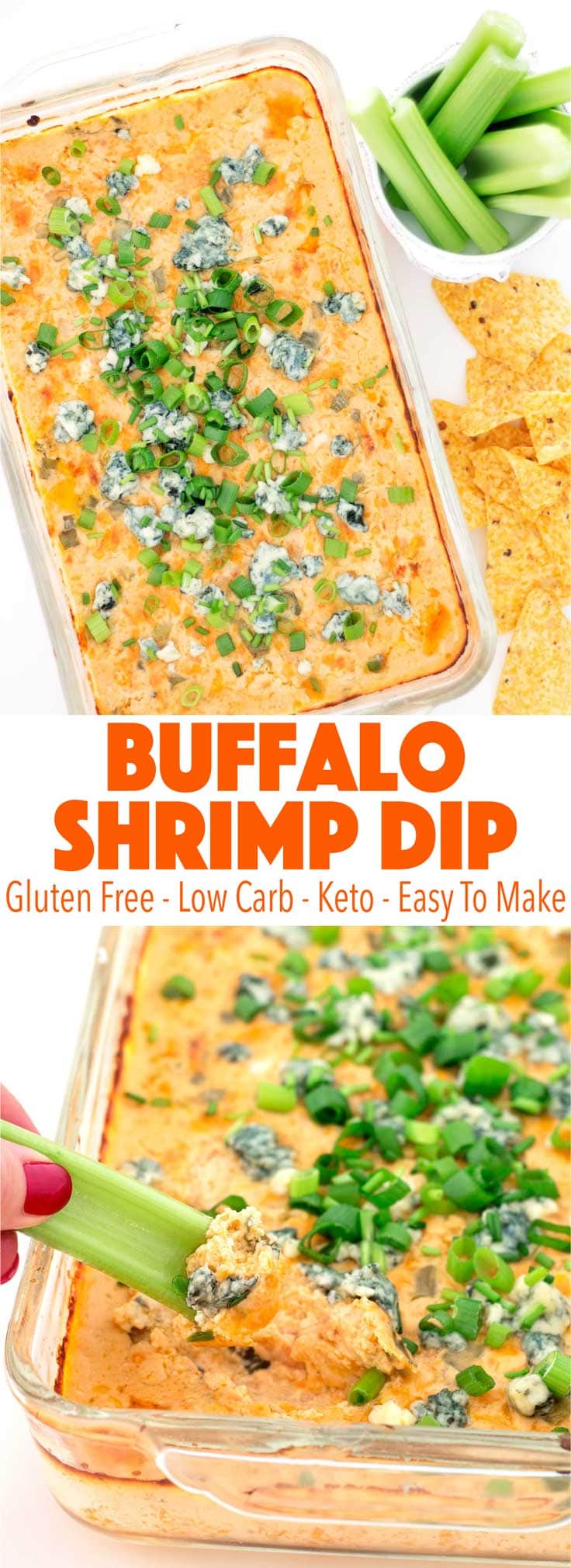 Buffalo dip made with shrimp! This game day recipe is perfect for your next party this football season. Easy to make, gluten free, low carb, and keto!