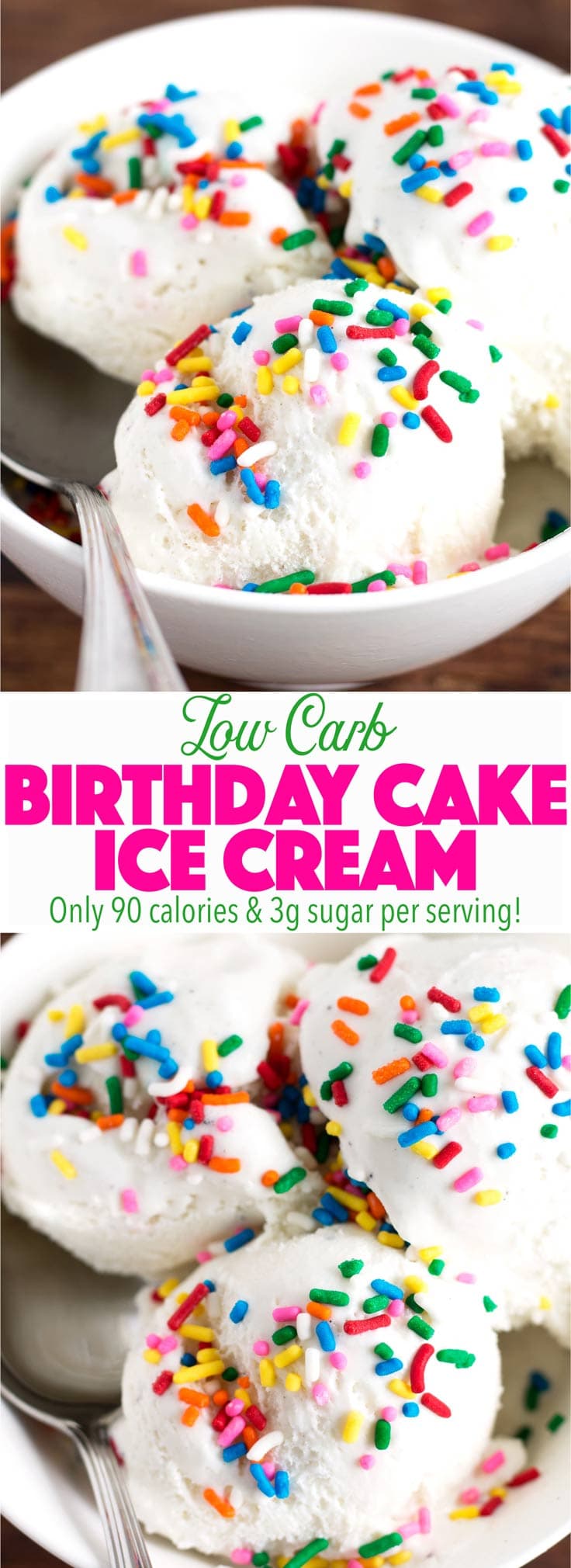 Easy to make and SO GOOD! This healthier birthday cake ice cream has no added sugar and is instead made with monk fruit! Low carb and keto friendly! 