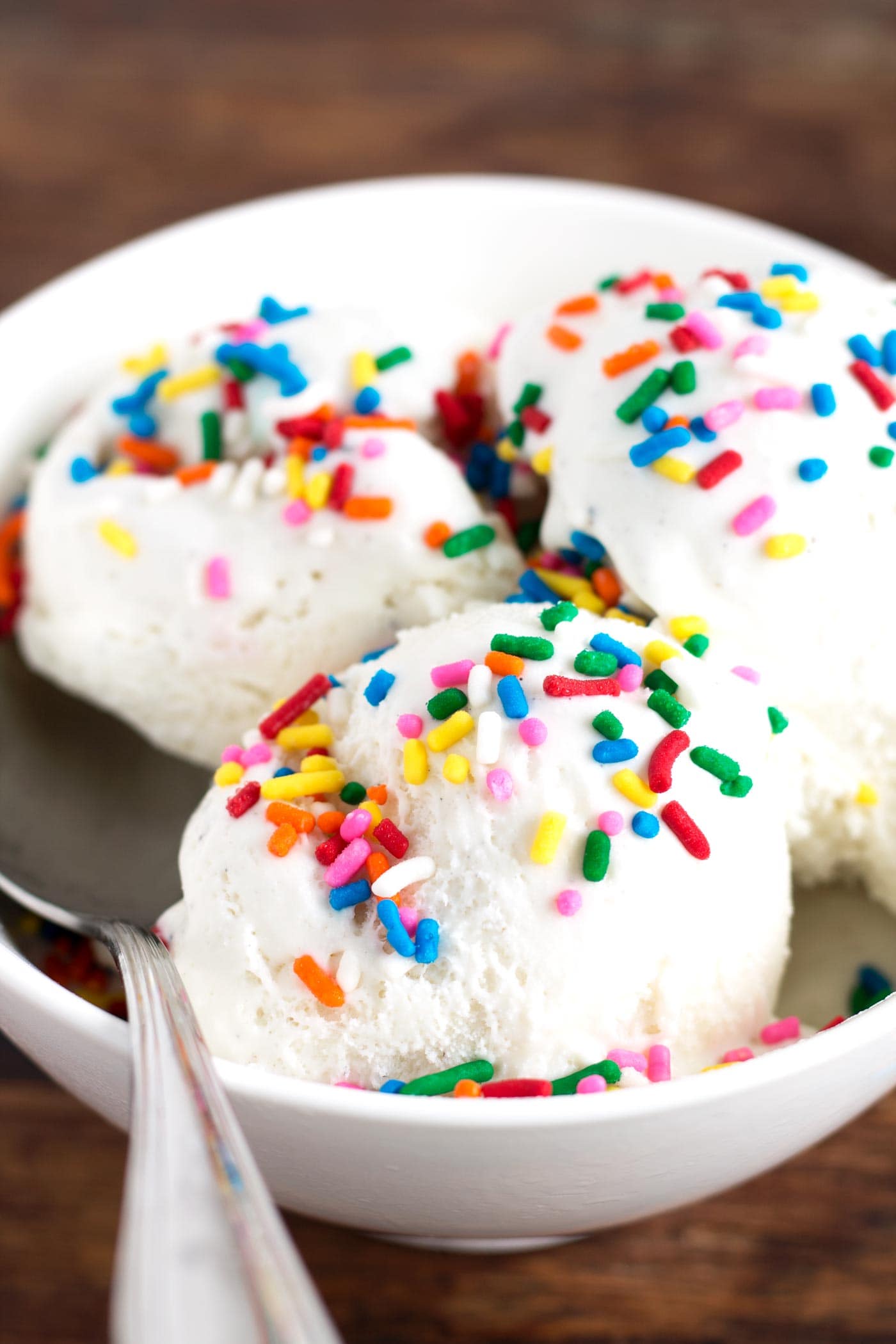 Easy to make and SO GOOD! This healthier birthday cake ice cream has no added sugar and is instead made with monk fruit! Low carb and keto friendly! 