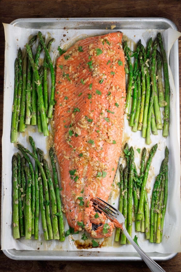 One Pan Maple Garlic Salmon and Asparagus - Kit's Kitchen