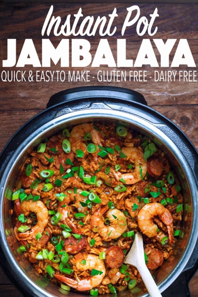 Only 15 mins prep time to make this super simple and delicious Instant Pot Jambalaya! This shrimp jambalaya is just as tasty as the traditional version, but made simple in your Instant Pot! This healthy dinner recipe is gluten free, dairy free, and made with real food ingredients. #shrimprecipe #jambalaya #instantpotrecipe