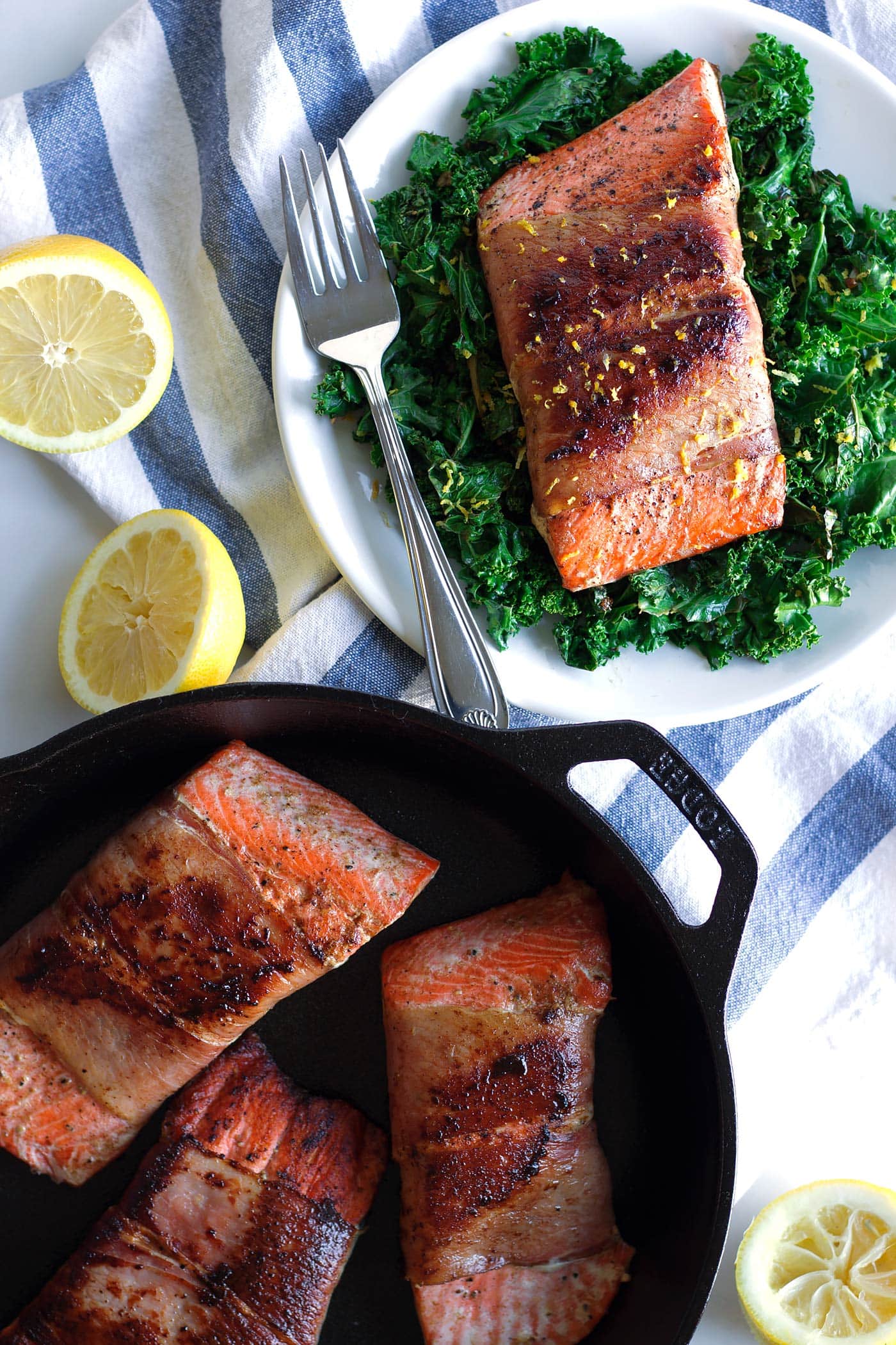 A healthy, elegant dinner in only 25 minutes! This prosciutto-wrapped salmon recipe is paleo, low carb, and a great weeknight meal! This quick keto dinner recipe is perfect for when you’re in a hurry but want something special and delicious! #paleo #whole30 #lowcarb #keto #glutenfree #dairyfree #salmon #paleodinner #whole30dinner #ketodinner #whole30recipes #healthyeating #sockeyesalmon #kale #lowcarbdinner #lemonpepper #seafooddinner #mealprep #sustainableseafood #mealprepideas