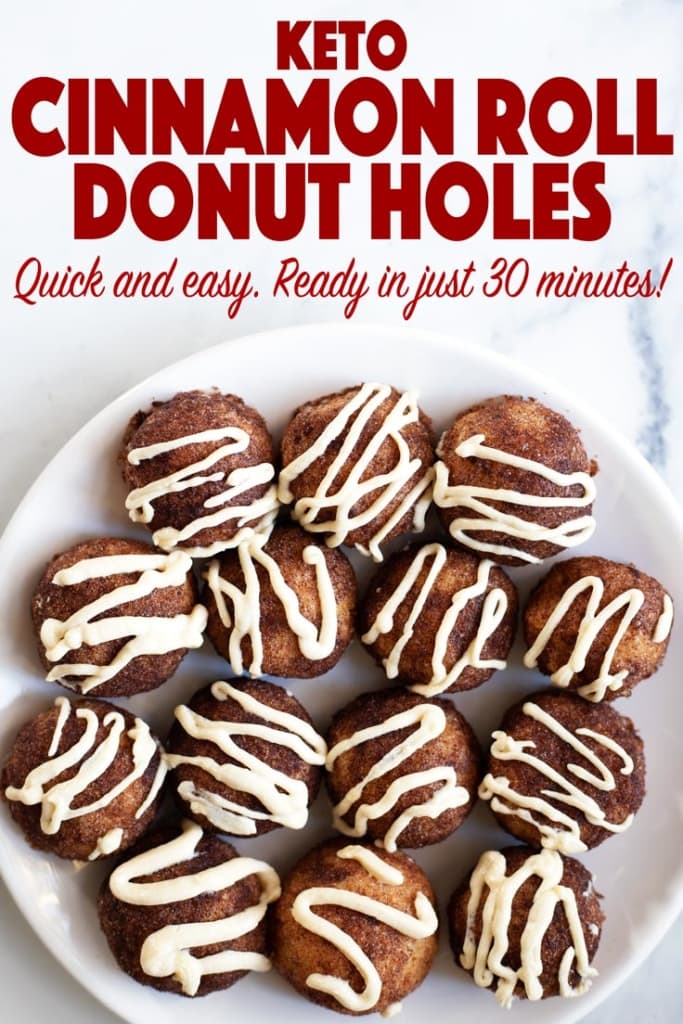 Super easy to make and the perfect texture! Like cinnamon rolls but without all the effort! These Keto Cinnamon Roll Donut Holes are perfect for a quick weekend breakfast. And they only take 30 minutes to make! Keto brunch. Keto breakfast. Keto dessert. Keto donut holes. Keto cinnamon rolls. Healthy cinnamon rolls. Gluten Free cinnamon rolls. #healthybreakfast #ketobreakfast #ketodessert #ketocinnamonrolls #glutenfreecinnamonrolls #lowcarbbrunch #lowcarbdessert #healthydessert #lakanto #sugarfreedessert 