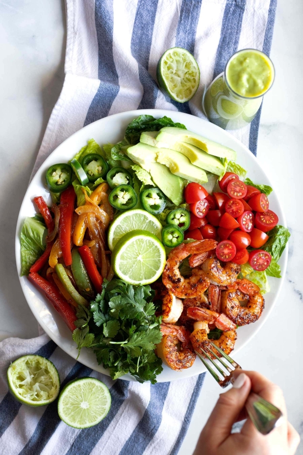 Shrimp Fajita Salad with Creamy Jalapeño Lime Dressing Kit's Kitchen