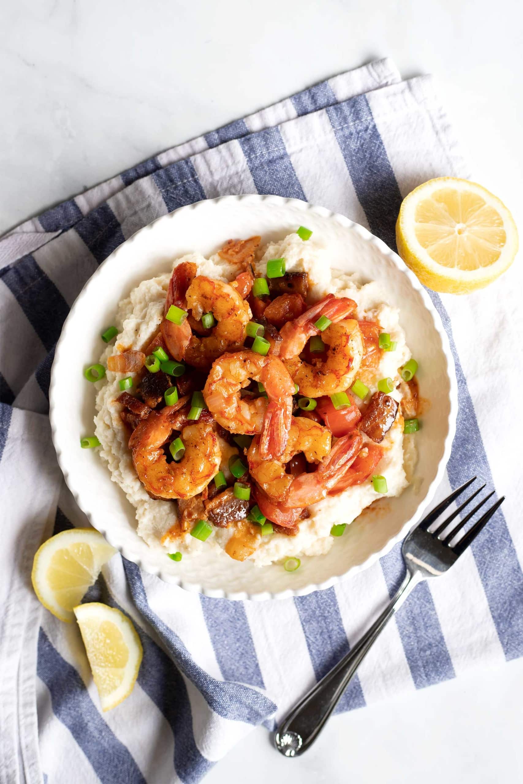 top view of Keto Shrimp and Grits