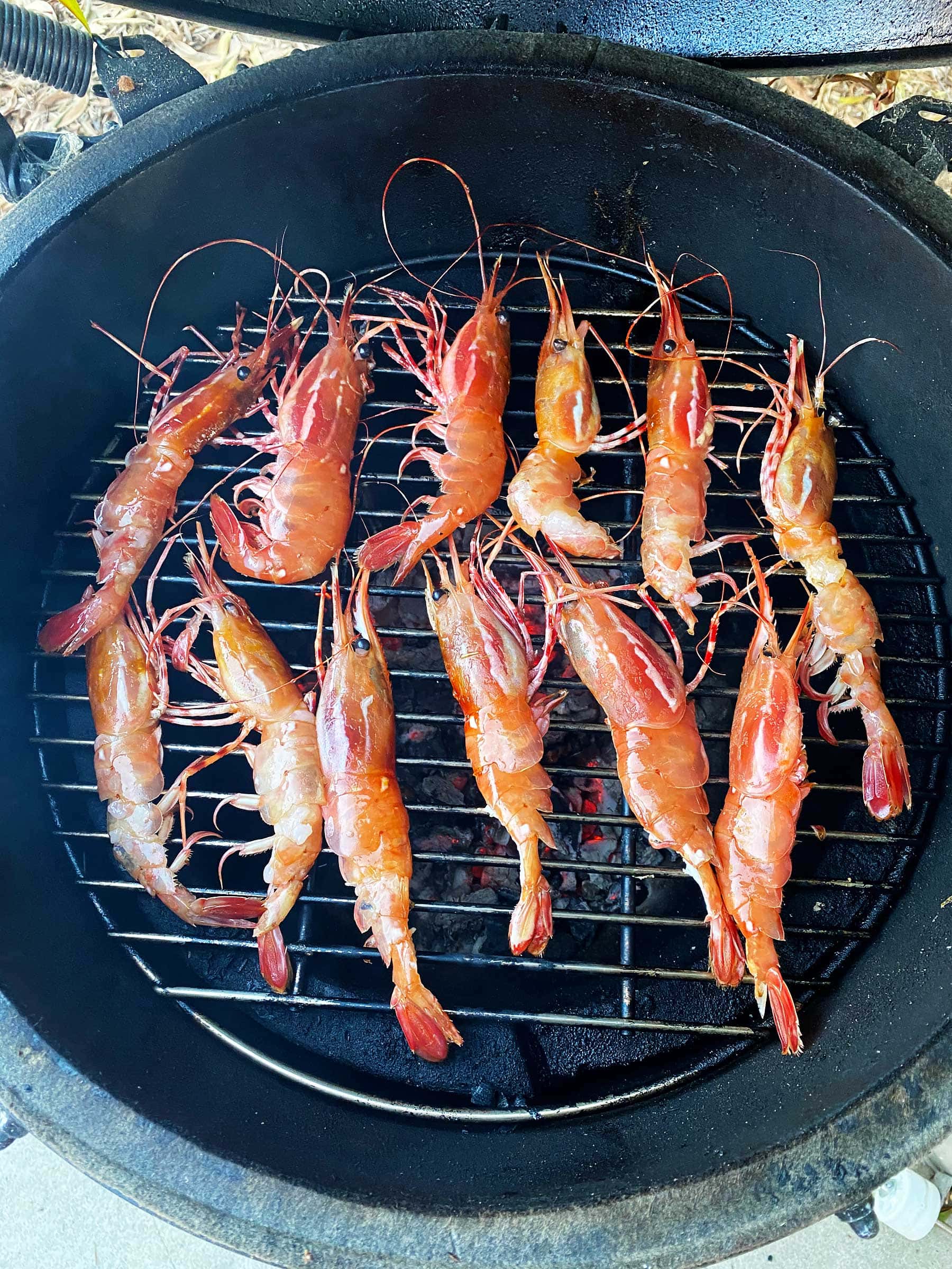 Grilled Spot Prawns with Garlic Herb Butter on the griller