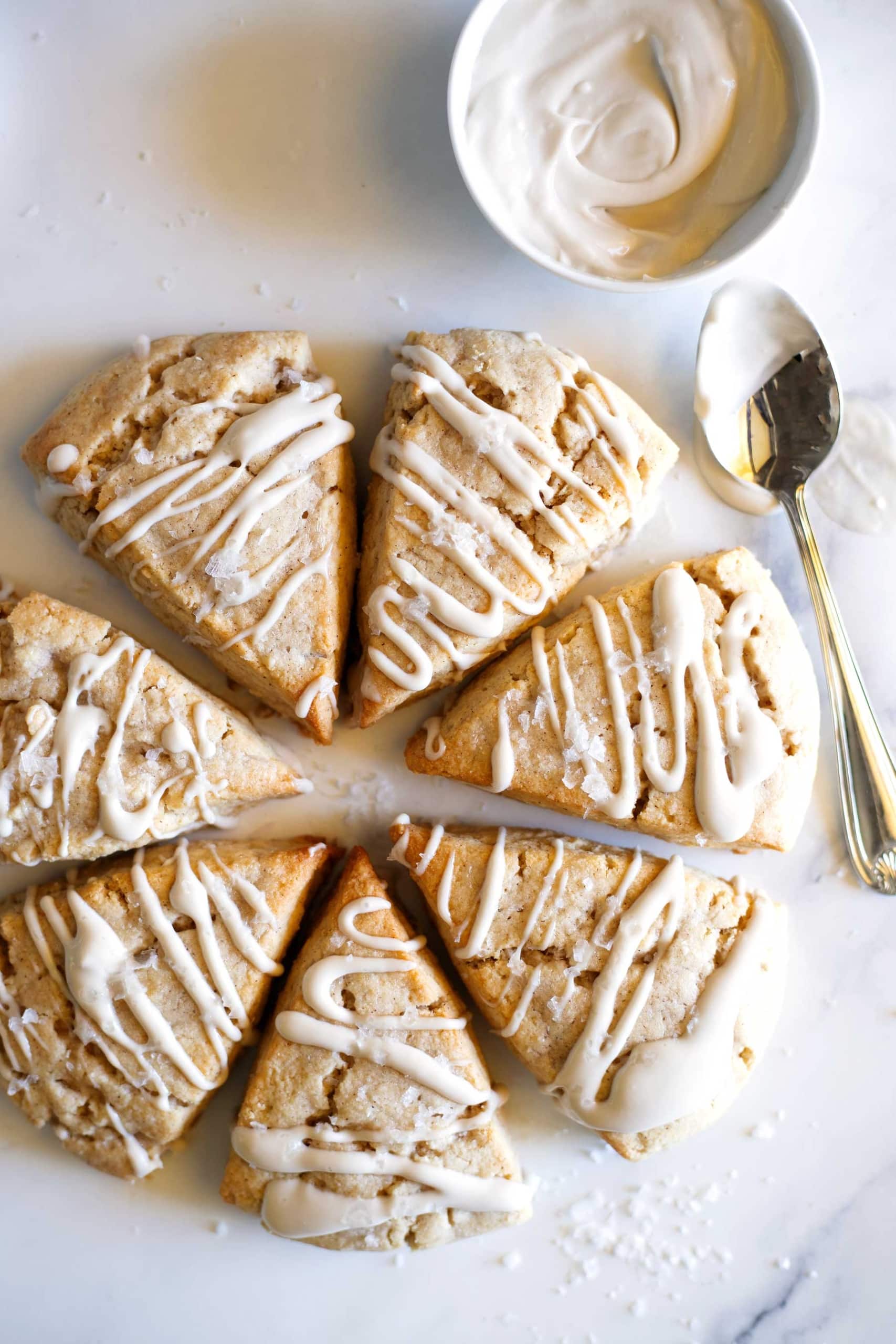 slices of Salted Maple Scones  with cream toppings