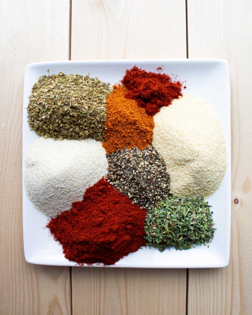 spices on a plate for Salt-Free Creole Seasoning