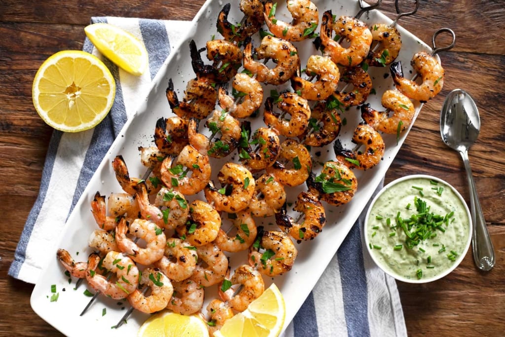 Easy Grilled Shrimp with Creamy Garlic Herb Dip - Kit's Kitchen