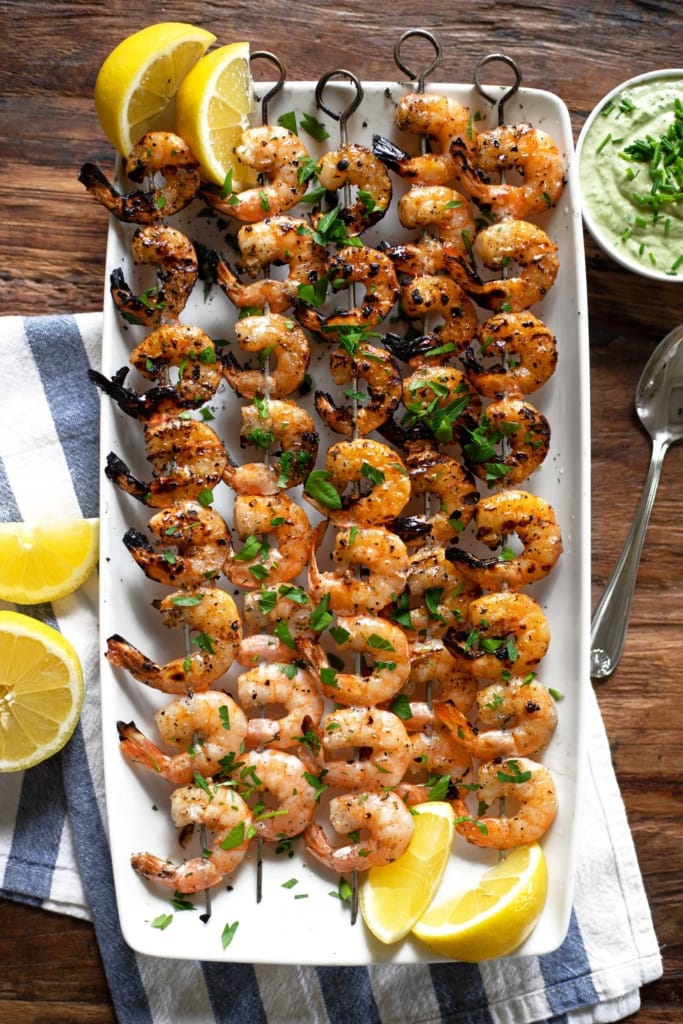 Easy Grilled Shrimp with Creamy Garlic Herb Dip - Kit's Kitchen