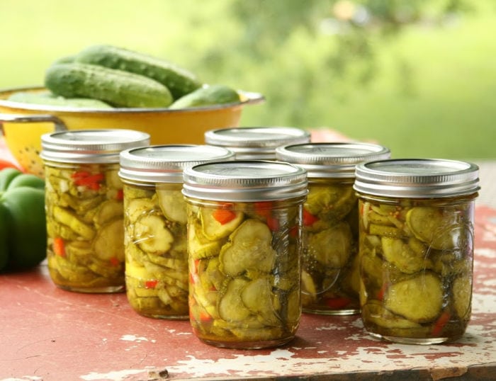 pickles in jars on outdoor table