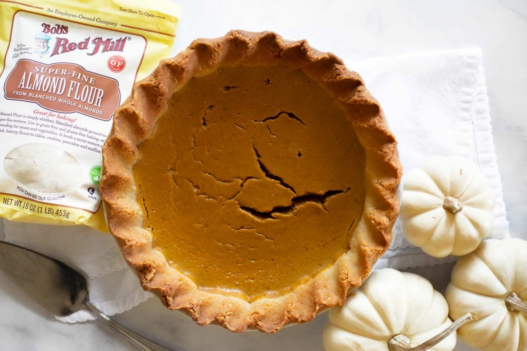 pumpkin pie with bob's red mill almond flour package