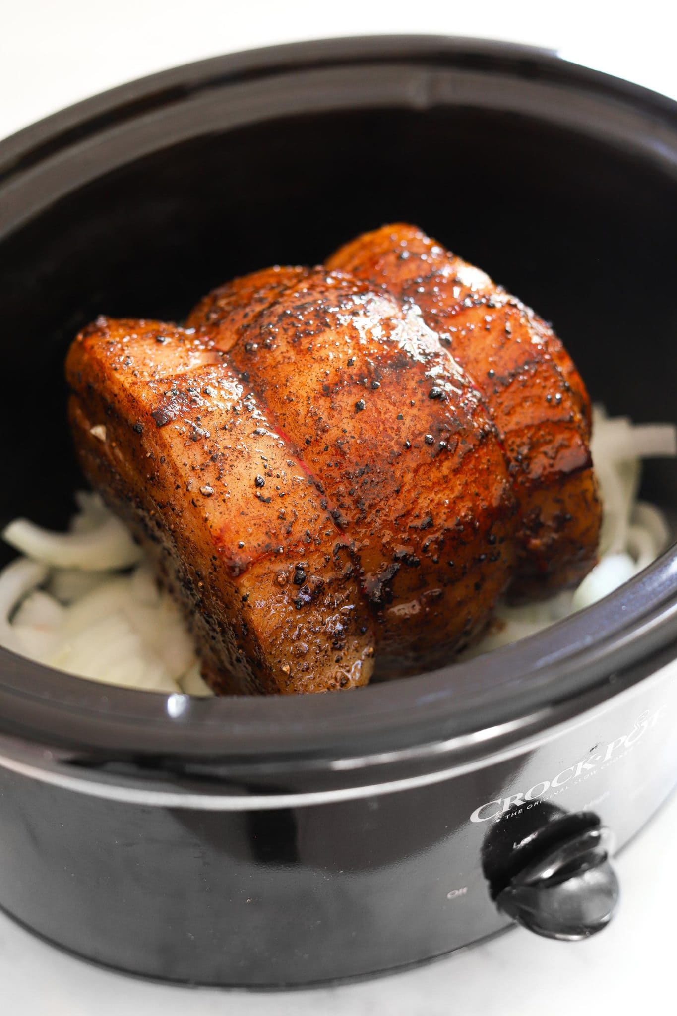 Simple Crock Pot Pork Loin Recipe with Honey Garlic Glaze - Kit's Kitchen