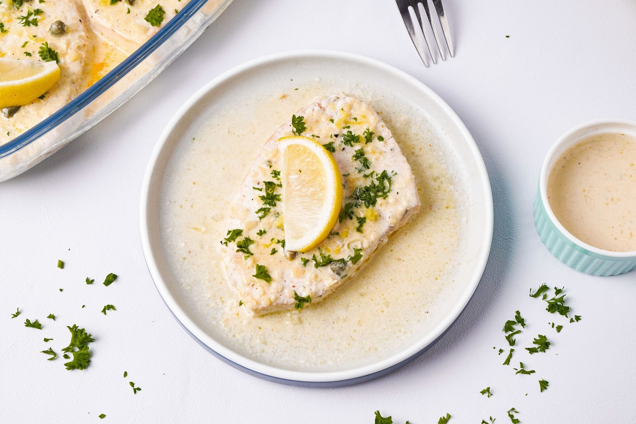 Baked Swordfish Recipe with Lemon Garlic Cream Sauce