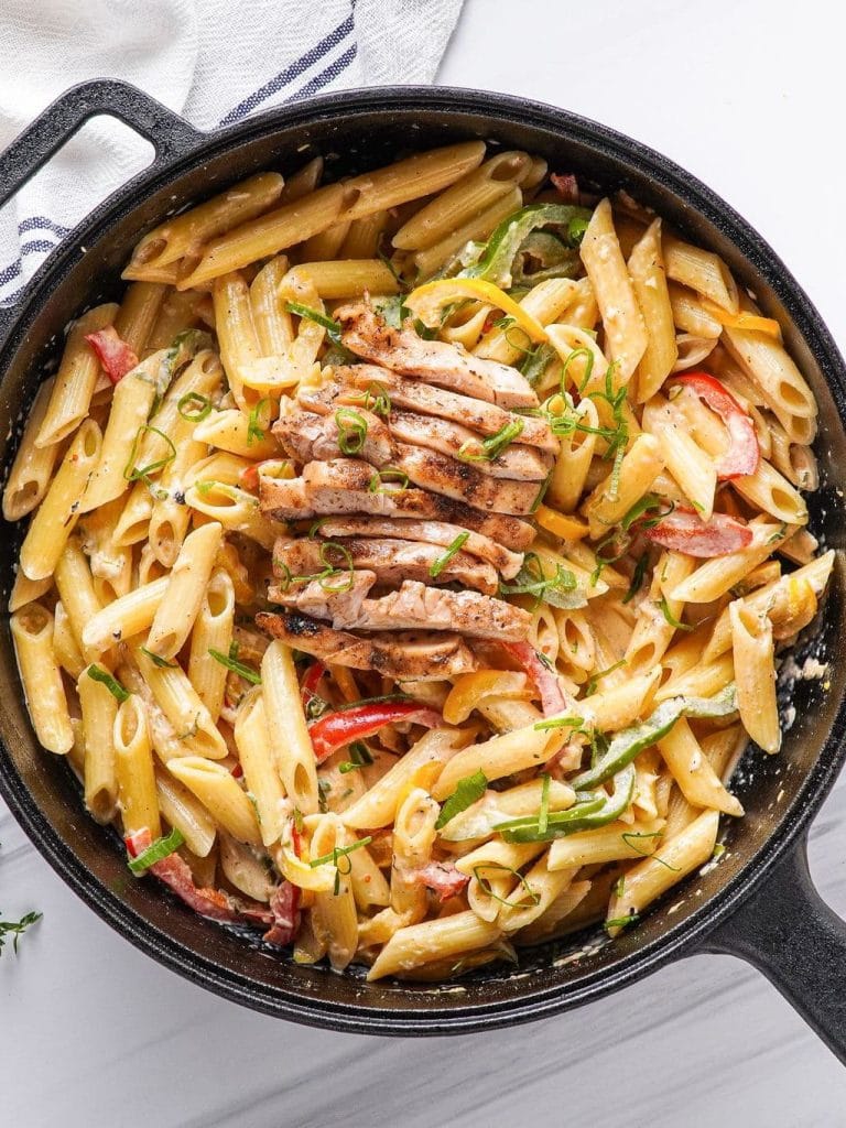 Rasta Pasta Recipe with Jerk Chicken (extra creamy!) - Kit's Kitchen