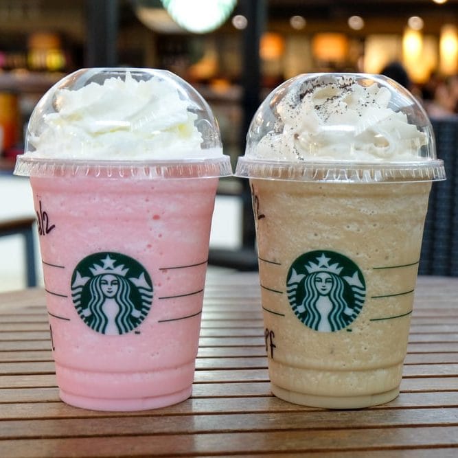 two frozen Starbucks drinks