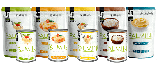 packages and cans of different types of palmini
