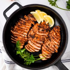 blackened chicken breast in skillet